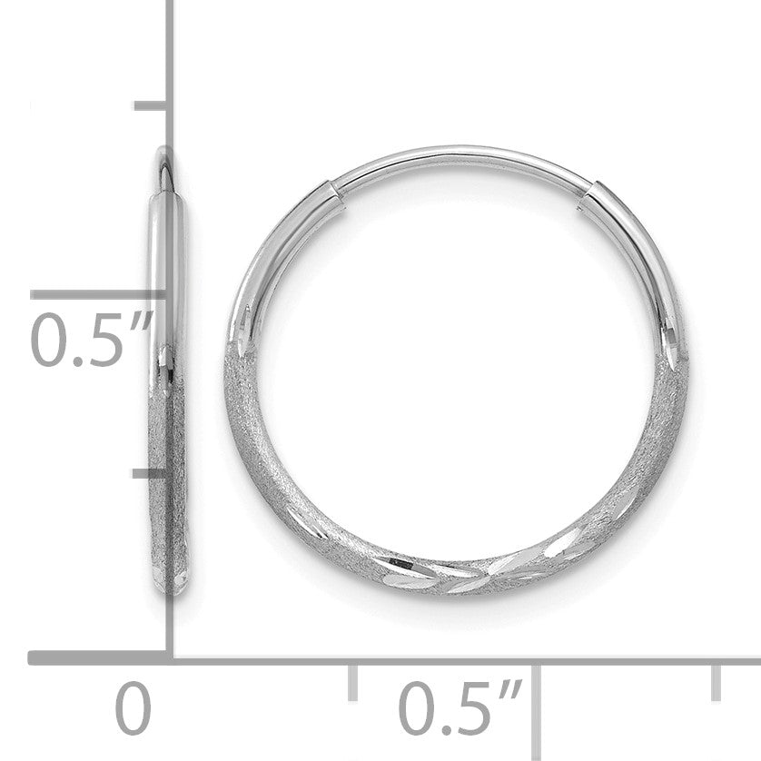 14K White Gold 1.2x15mm Satin Diamond-cut Endless Tube Hoop Earrings