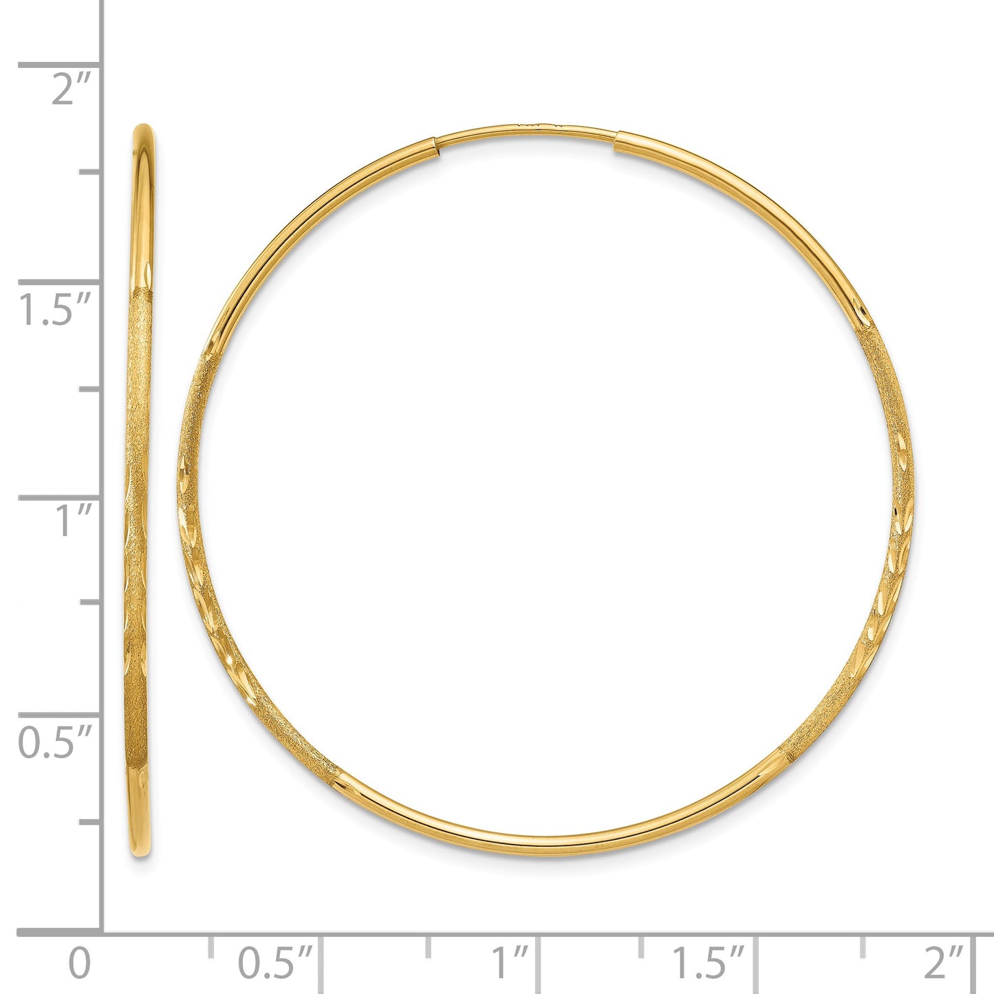 14k 1.2x40mm Satin Diamond-cut Endless Tube Hoop Earrings