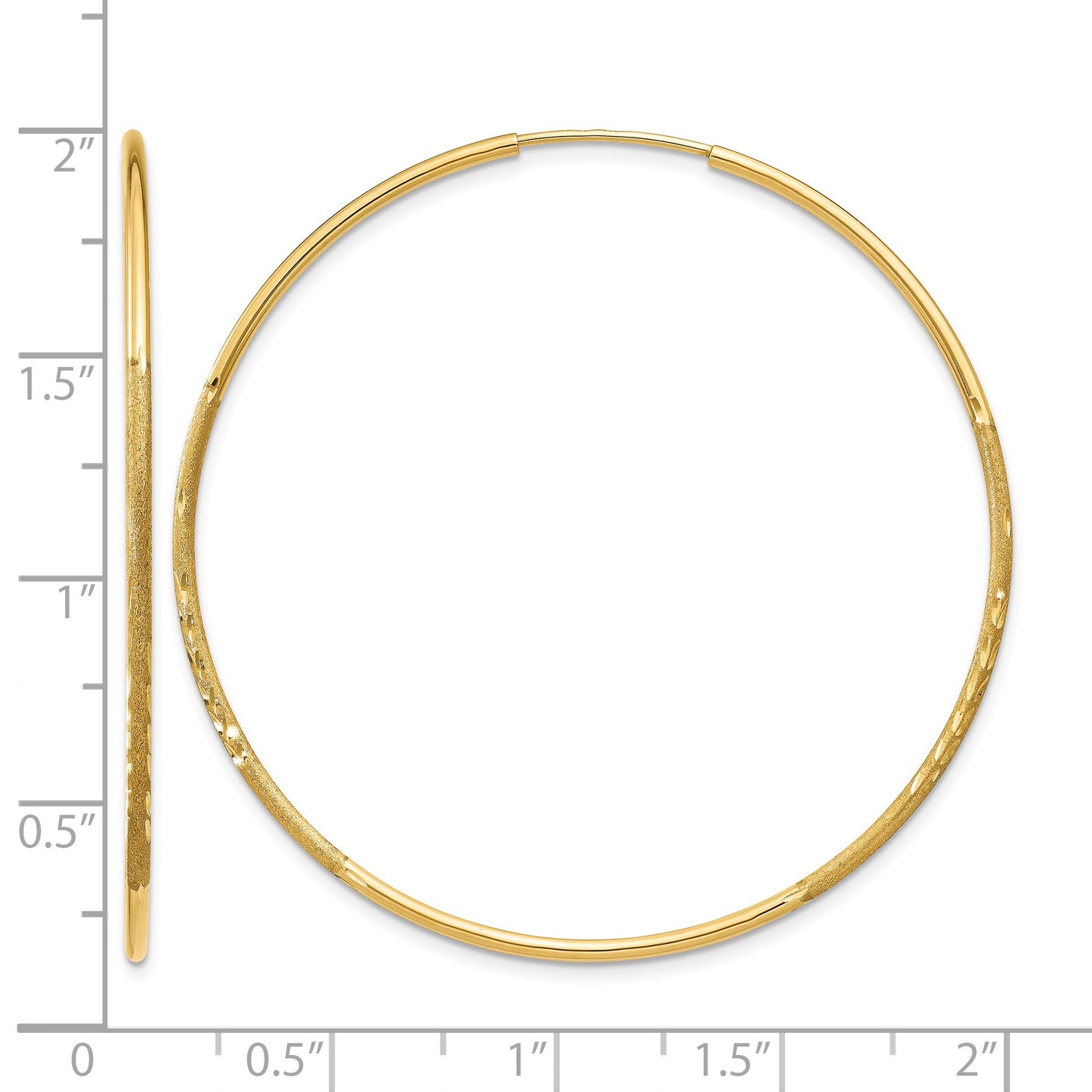 14k 1.2x45mm Satin Diamond-cut Endless Tube Hoop Earrings