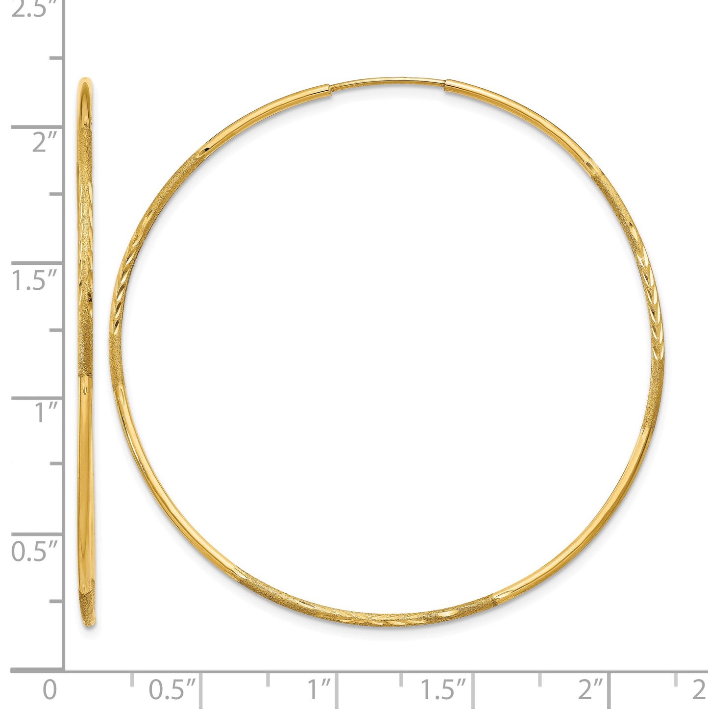 14k 1.2x50mm Satin Diamond-cut Endless Tube Hoop Earrings