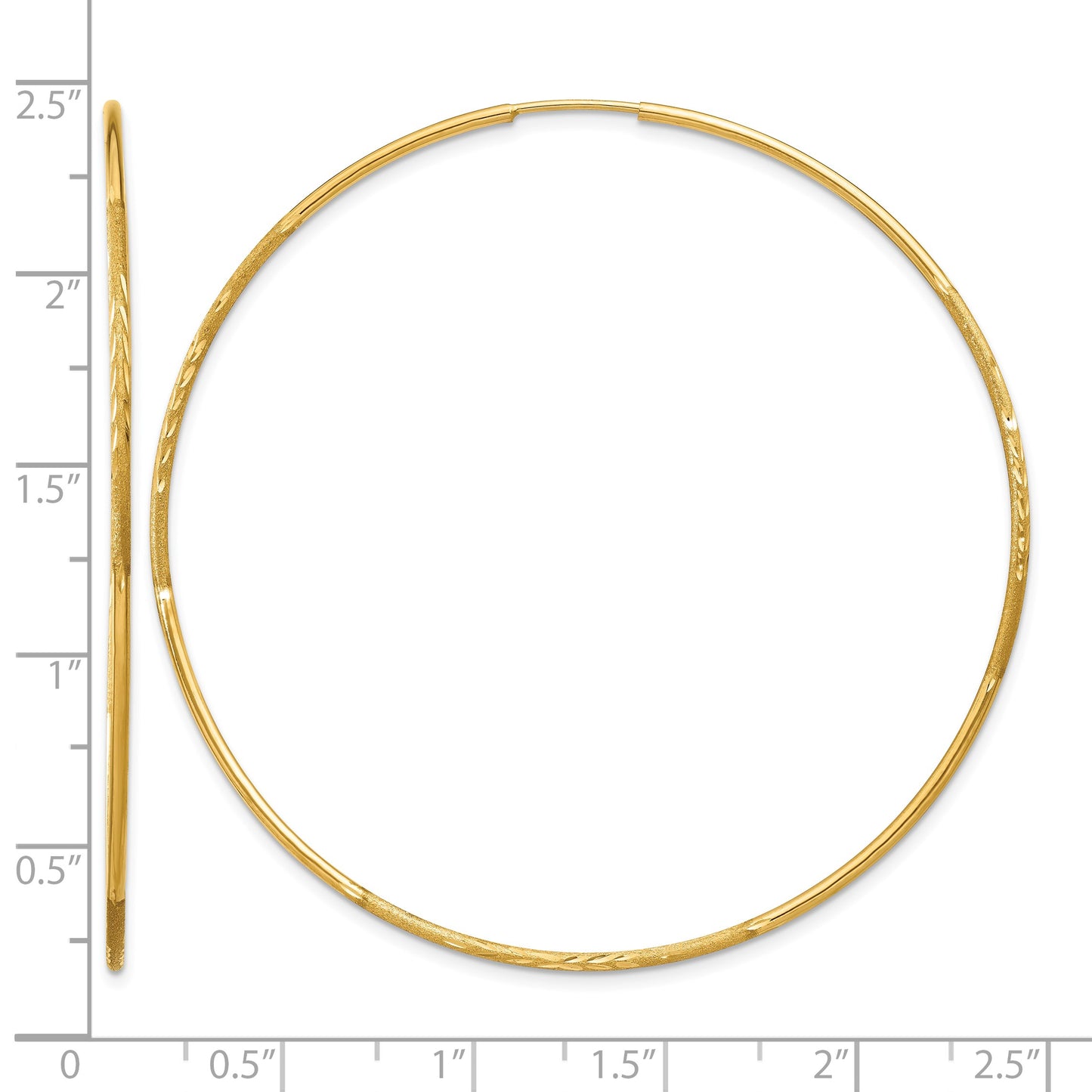 14k 1.2x60mm Satin Diamond-cut Endless Tube Hoop Earrings