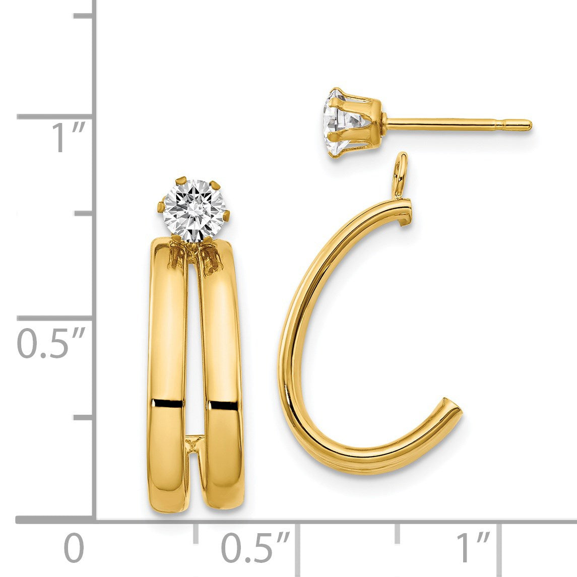 14K Polished J-Hoop Jackets with 4mm CZ Stud Earrings