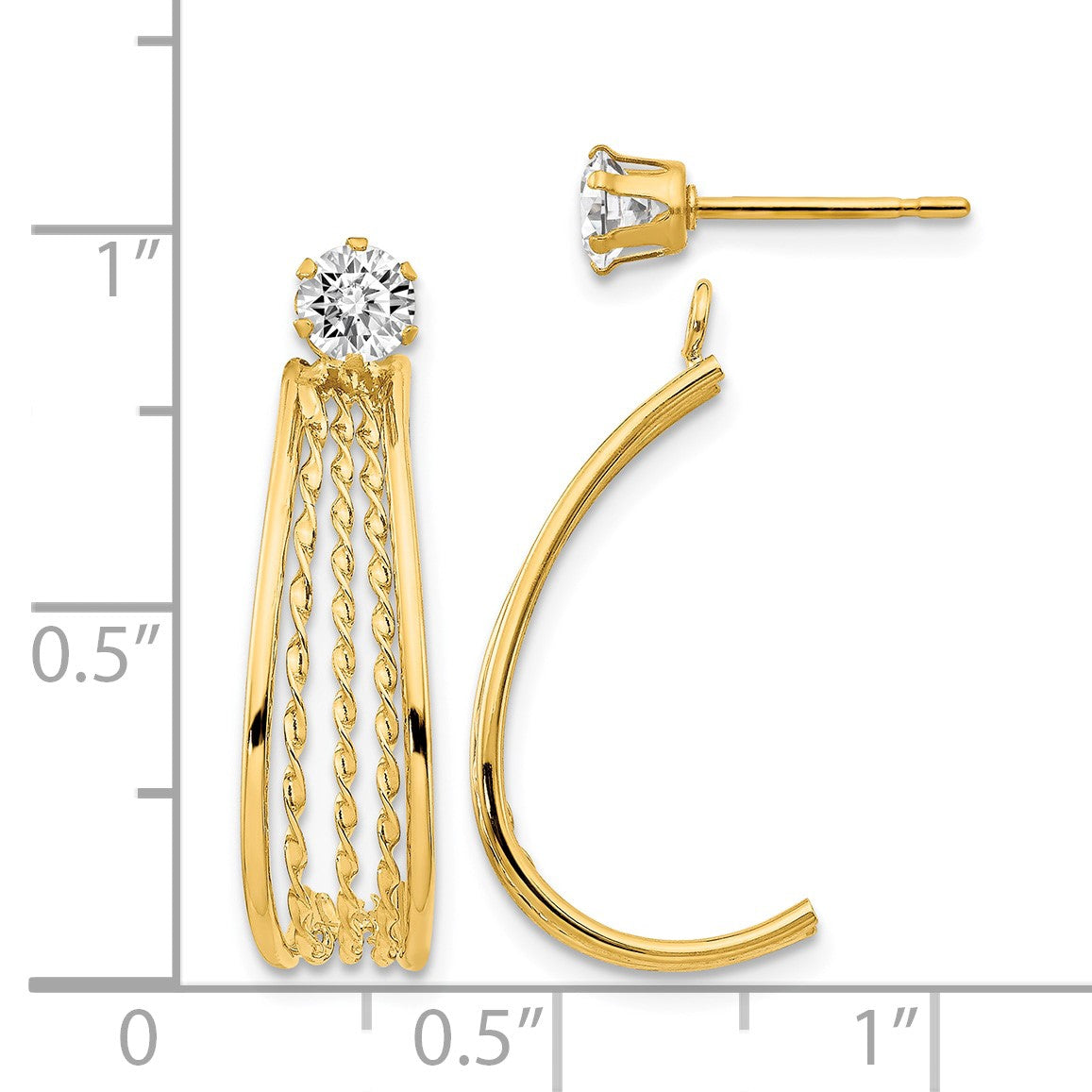 14K Polished J-Hoop Jackets with 4mm CZ Stud Earrings