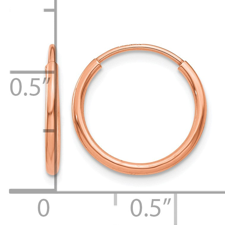 14k Rose Gold 1.2x14mm Polished Endless Tube Hoop Earrings