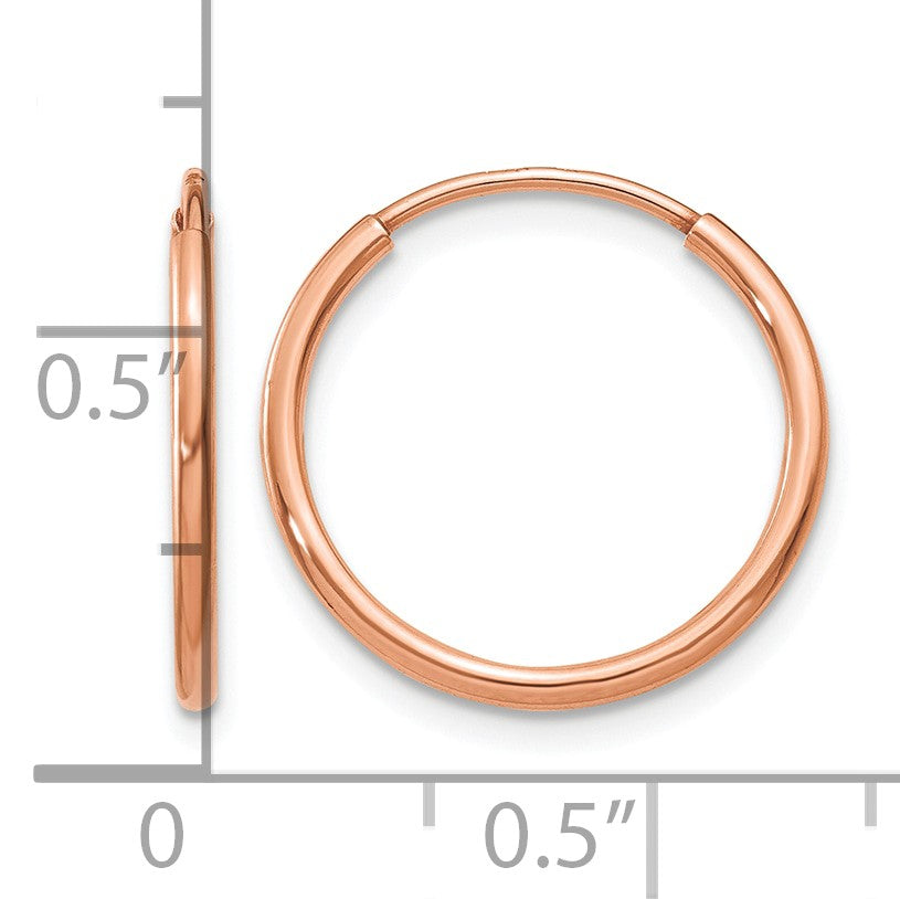 14k Rose Gold 1.2x16mm Polished Endless Tube Hoop Earrings