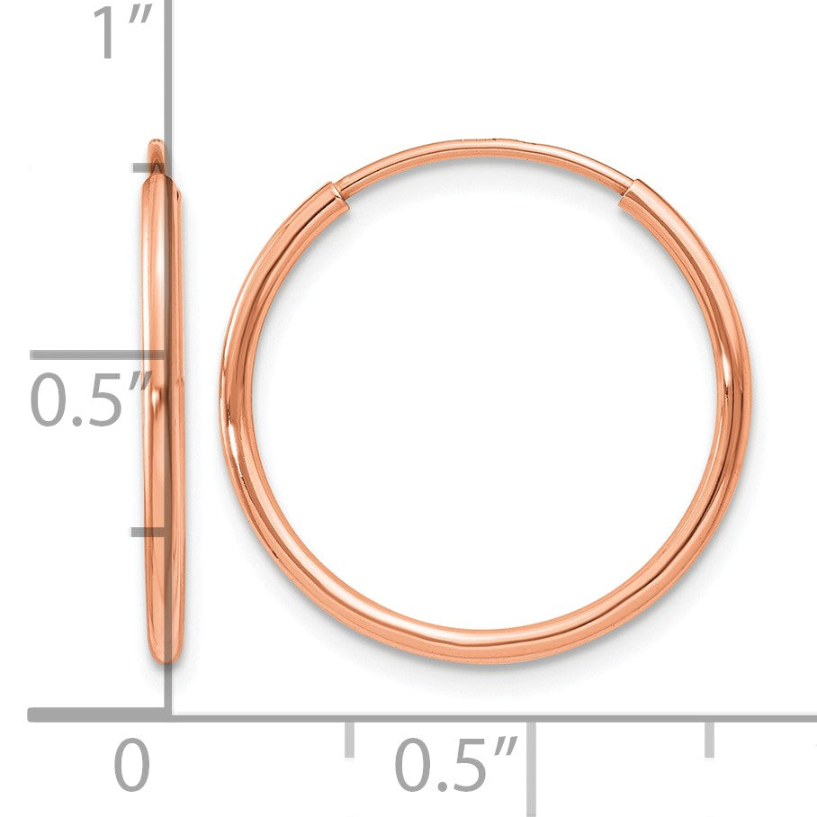 14k Rose Gold 1.2x20mm Polished Endless Tube Hoop Earrings