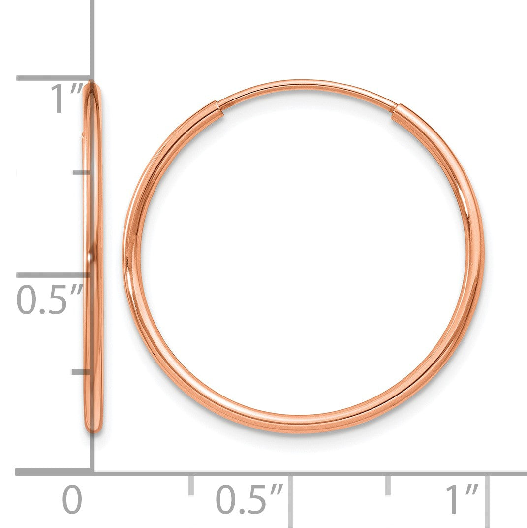 14k Rose Gold 1.2x25mm Polished Endless Tube Hoop Earrings