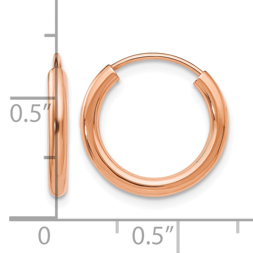 14k Rose Gold 2x16mm Polished Round Endless Hoop Earrings
