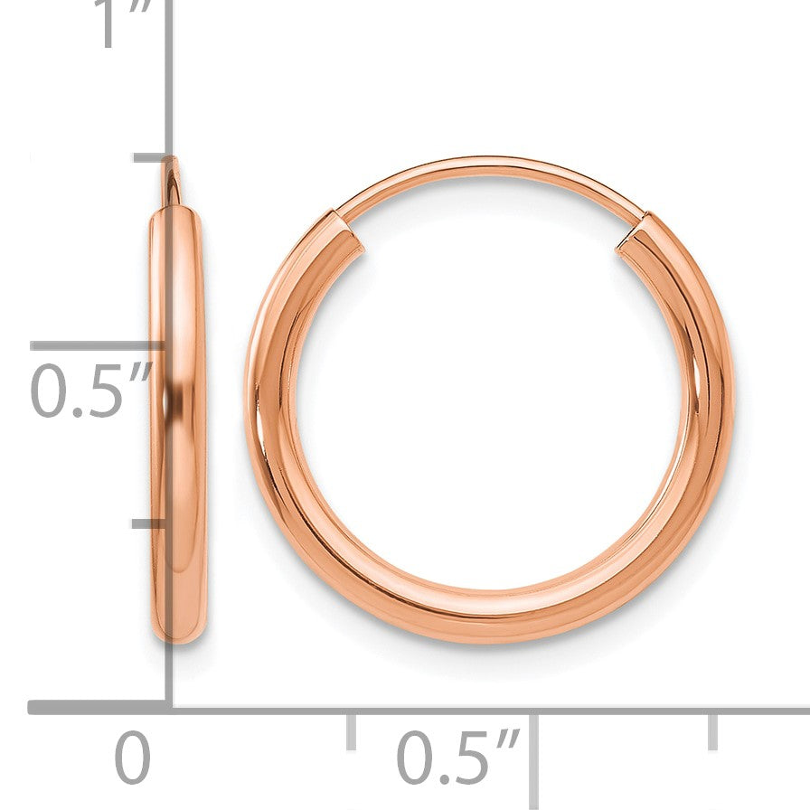14k Rose Gold 2x17mm Polished Round Endless Hoop Earrings