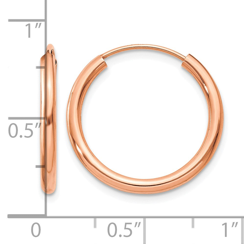 14k Rose Gold 2x20mm Polished Round Endless Hoop Earrings