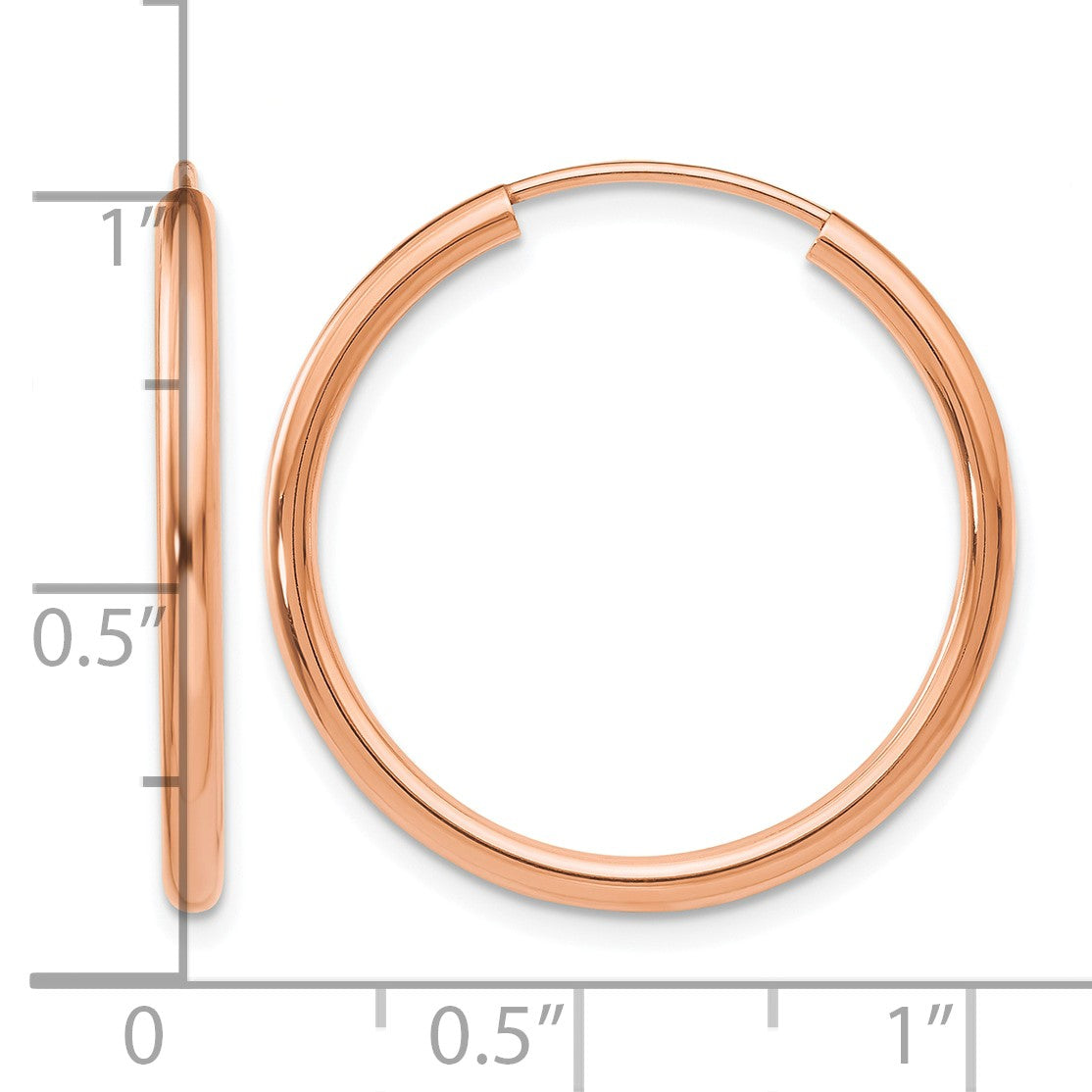 14k Rose Gold 2x25mm Polished Round Endless Hoop Earrings