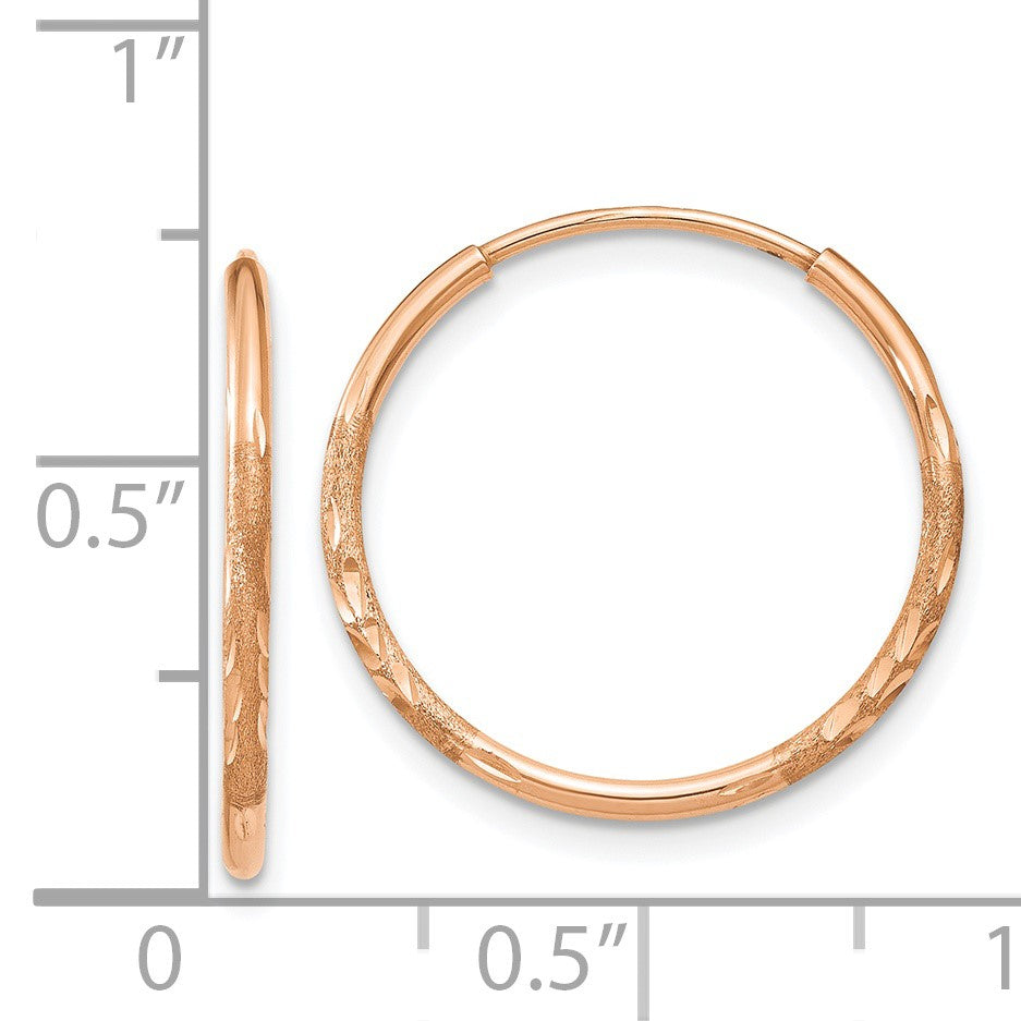 14k Rose Gold 1.2x20mm Diamond-cut Endless Tube Hoop Earrings