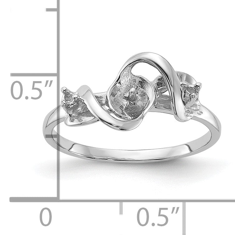 14k White Gold Holds 5.5mm Pearl and 2-1.4mm Stones Ring Mounting