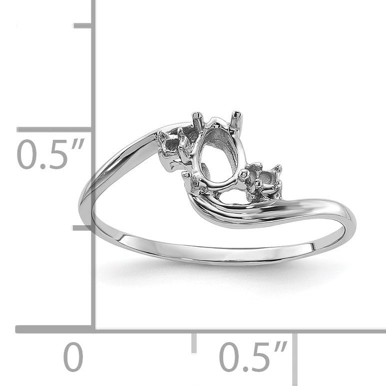 14k White Gold Polished Holds 2-1.5mm Round and 1-6x4 Pear Gemstone Ring Mounting
