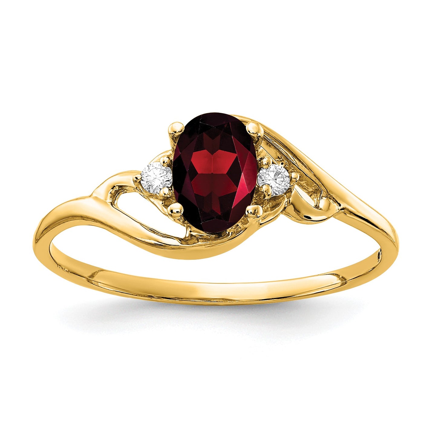14k 6x4mm Oval Garnet and AA Diamond Ring