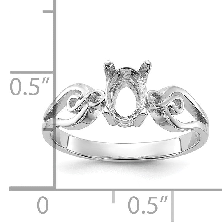 14k White Gold Polished Holds 7x5 Oval Gemstone Ring Mounting