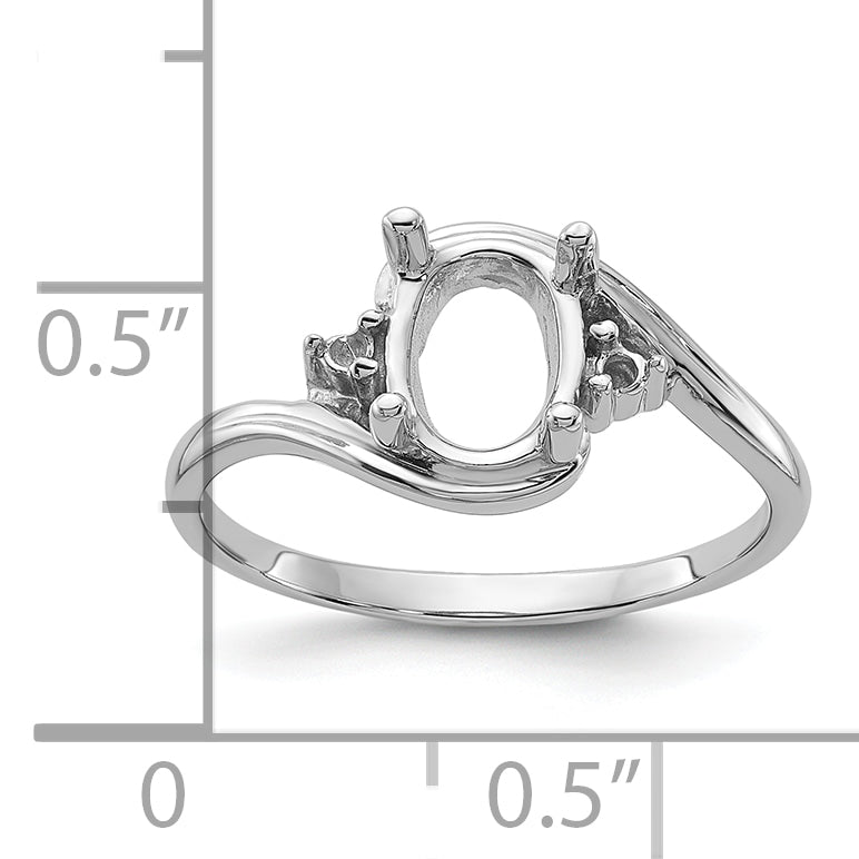 14k White Gold Holds 2-1.5mm Round and 1-8x6 Oval Gemstone Ring Mounting