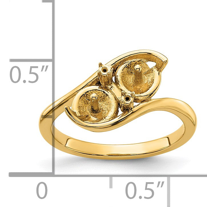 14k Holds 2-6mm Pearls and 2-1.4mm Stones Ring Mounting