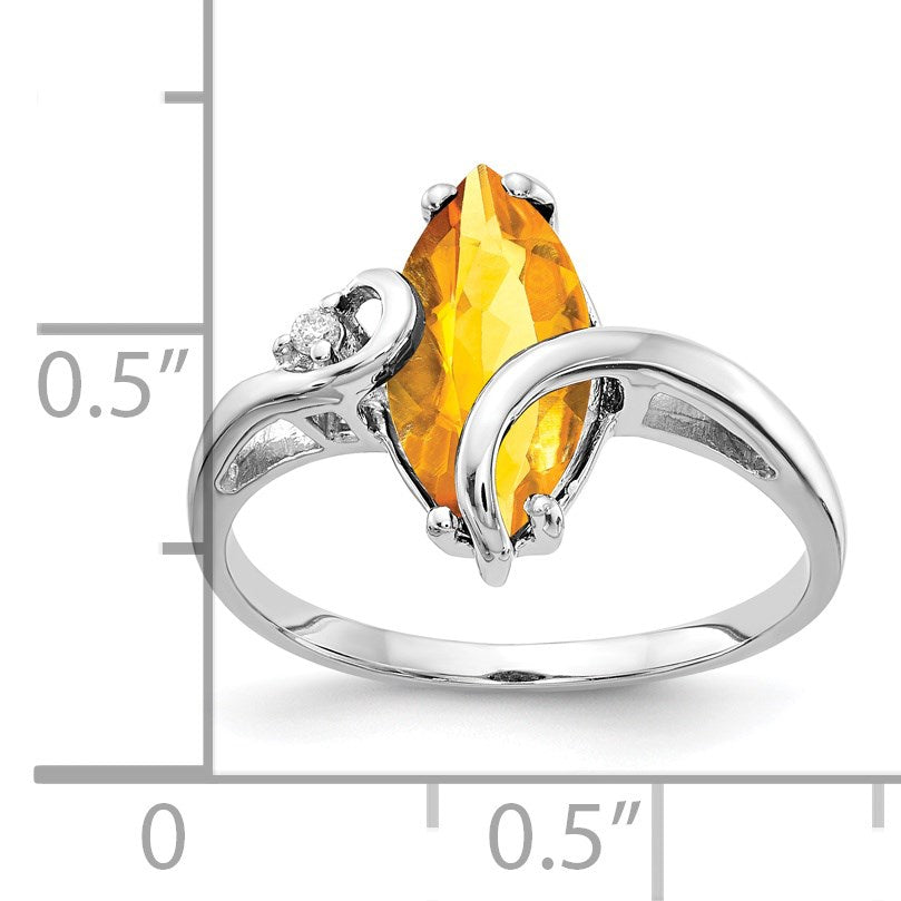 14k White Gold 12x6mm Marquise Citrine and AA Diamond Ring