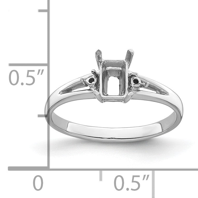 14k White Gold Holds 2-1.4mm Round and 1-6x4mm Emerald-cut Gemstone Ring Mounting