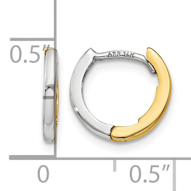 14k Two-tone Mini 1.35mm Round Hinged Hoop Earrings