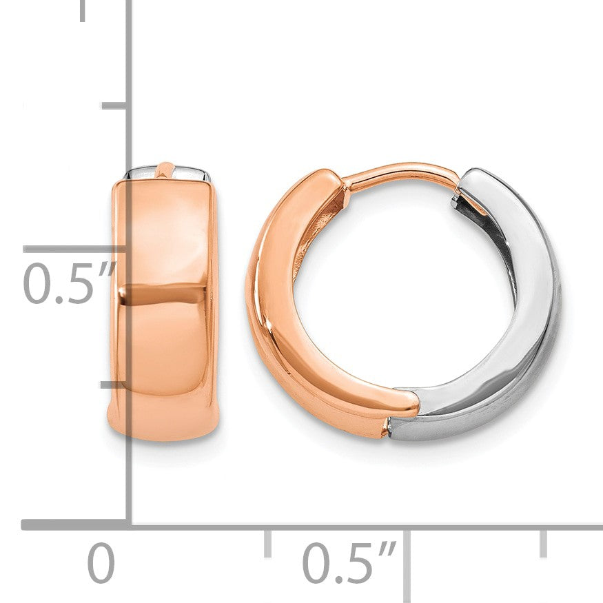 14k Two-tone White and Rose Gold Hinged Hoop Earrings
