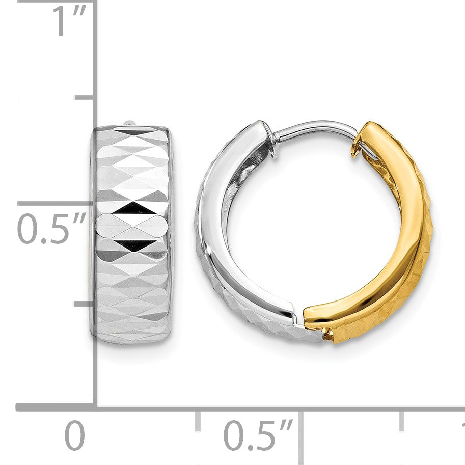 14k Two-tone Textured Hoop Earrings