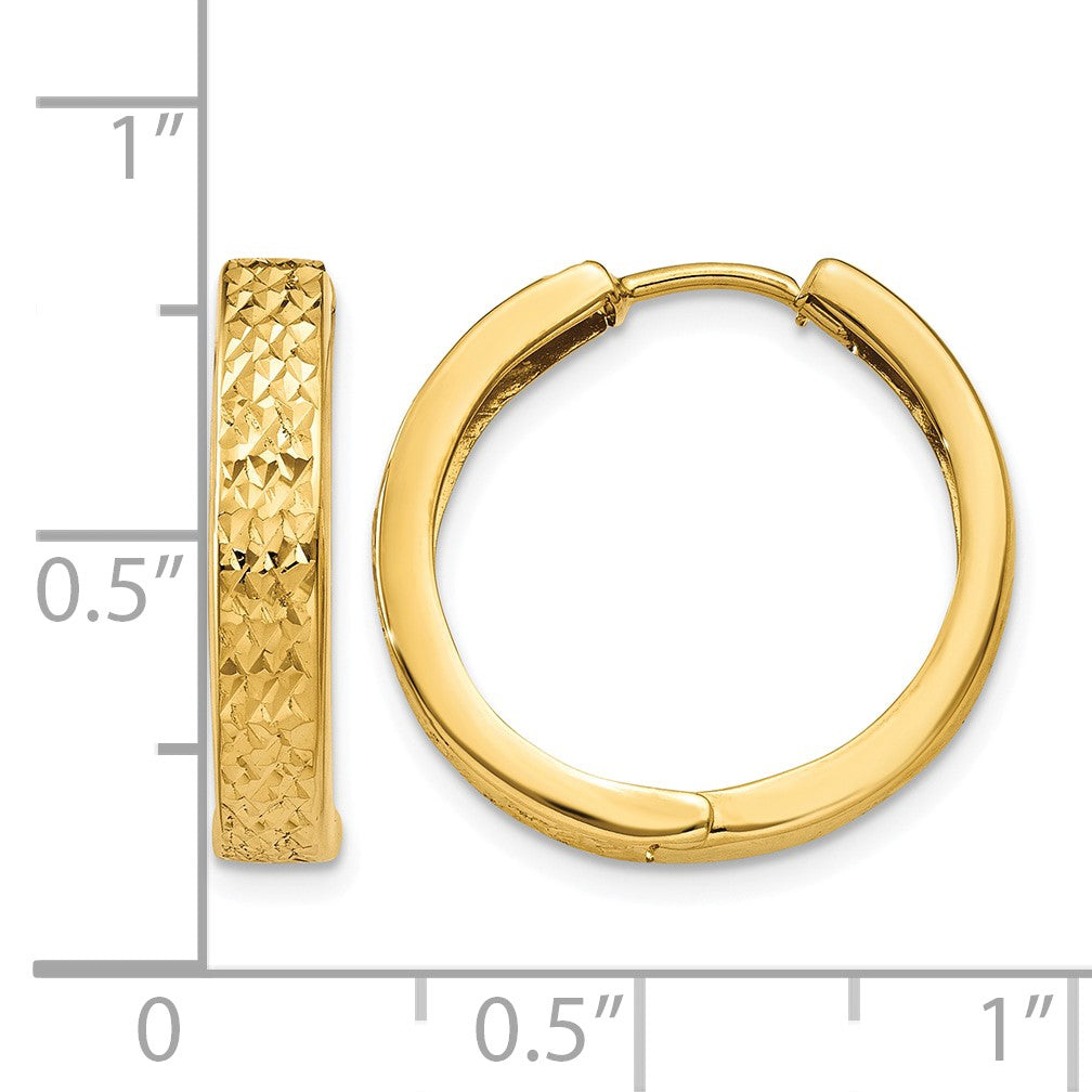 14k Diamond-cut Hinged Hoop Earrings