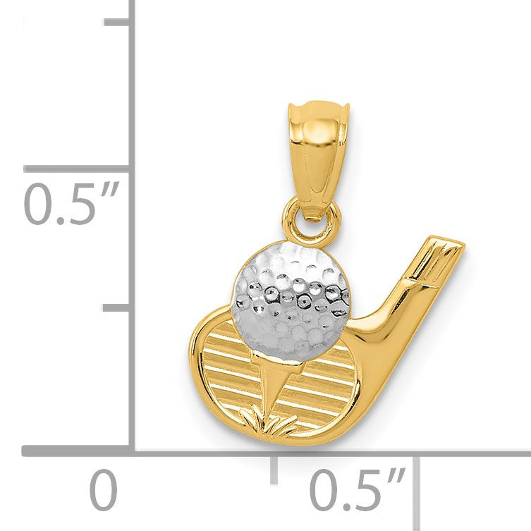 14k and White Rhodium Golf Ball and Club Pendant