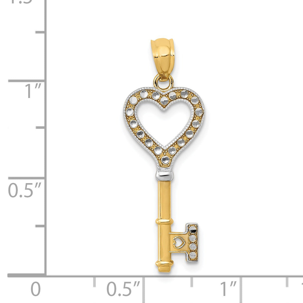 14K and White Rhodium Polished Heart Key Charm