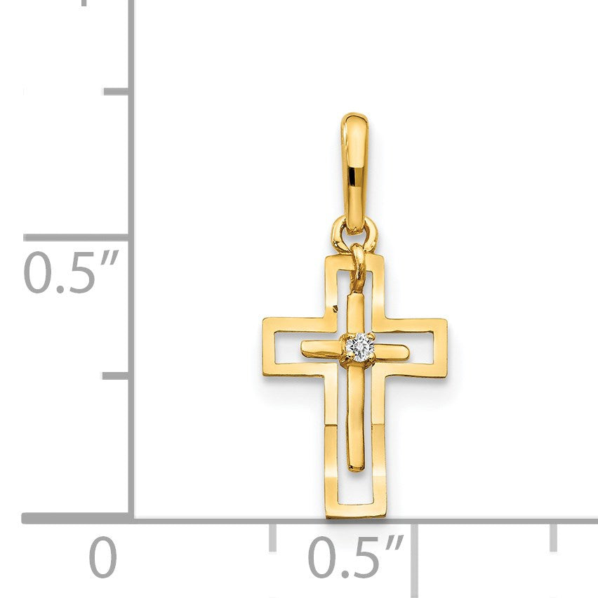 14k CZ Diamond-cut Cross Childrens Pendant