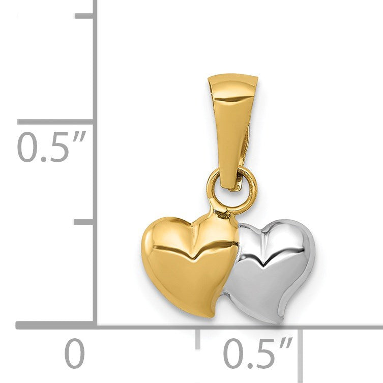 14K and White Rhodium Double Heart Pendant