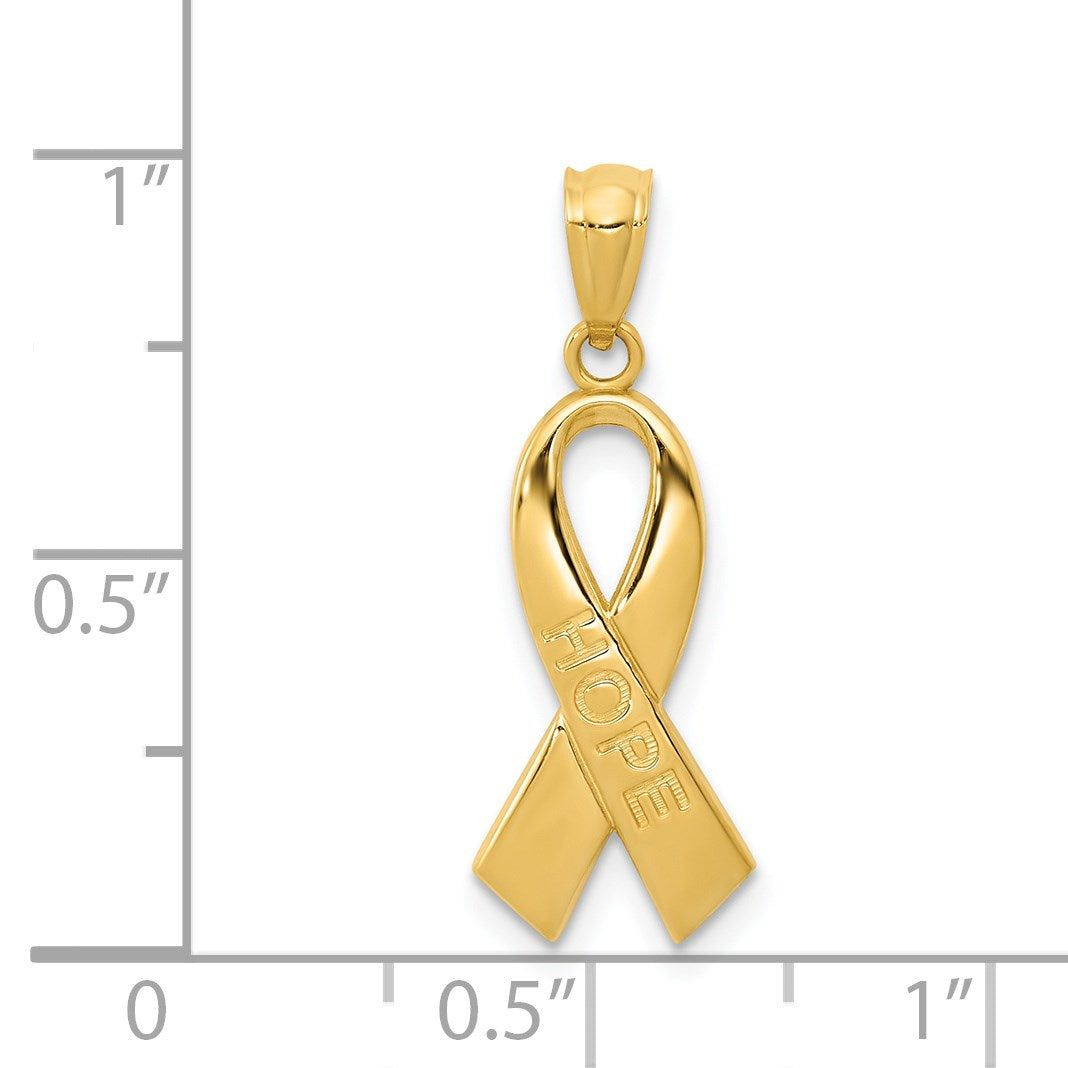 14k Polished HOPE Awareness Ribbon Pendant