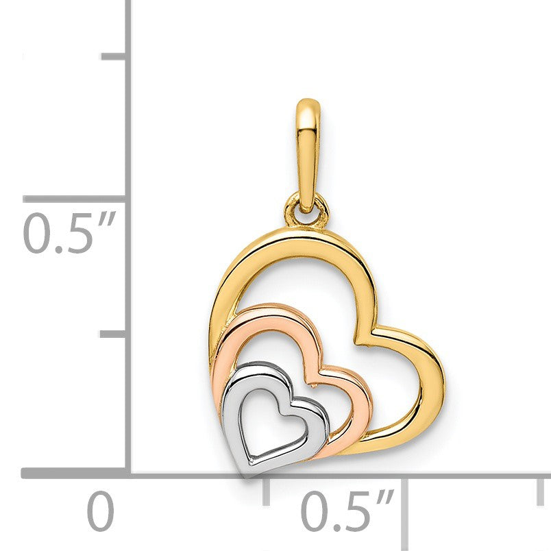 14K with Rose and White Rhodium Polished 3 Hearts Pendant