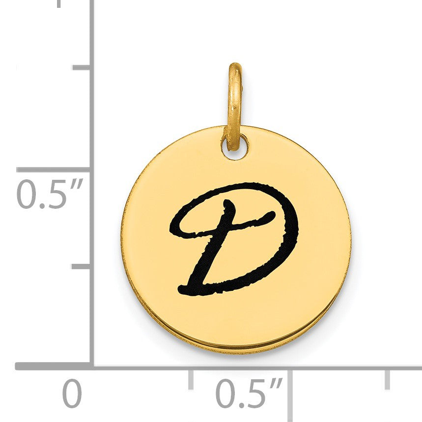 14k Polished Black Enamel Letter D Initial Disk Charm