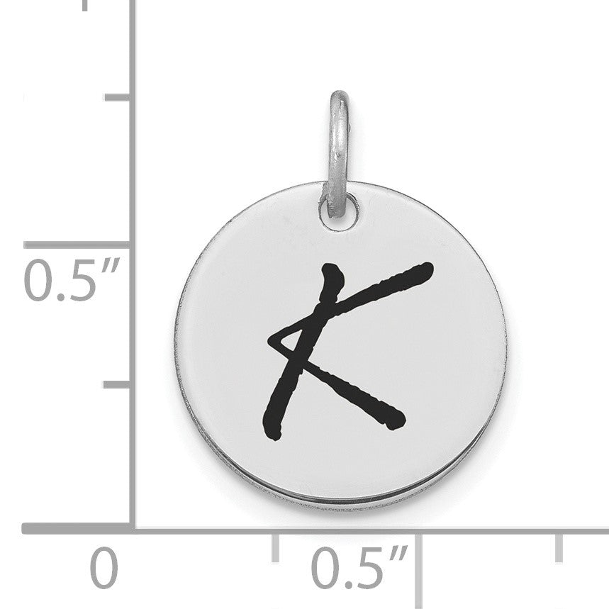 14kw Polished Black Enamel Letter K Initial Disk Charm