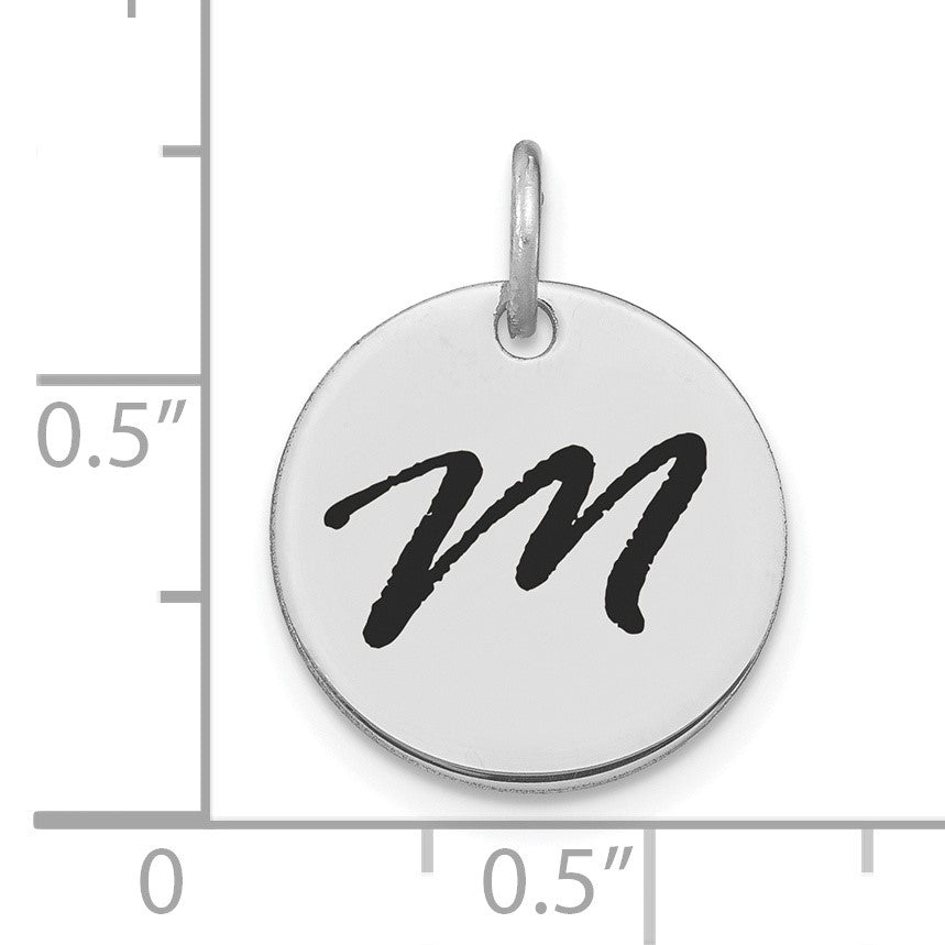 14kw Polished Black Enamel Letter M Initial Disk Charm