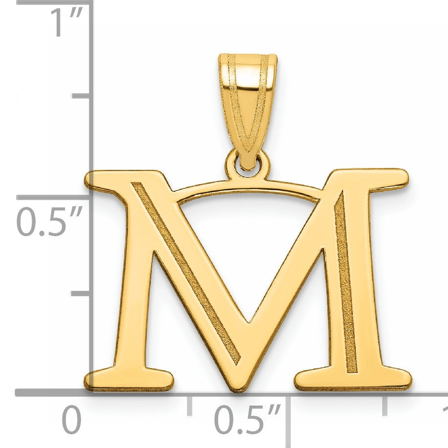 14k Polished Etched Letter M Initial Pendant