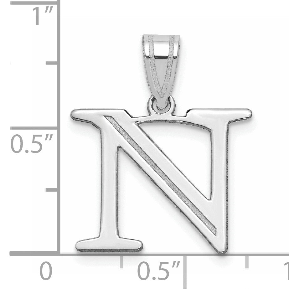 14kw Polished Etched Letter N Initial Pendant