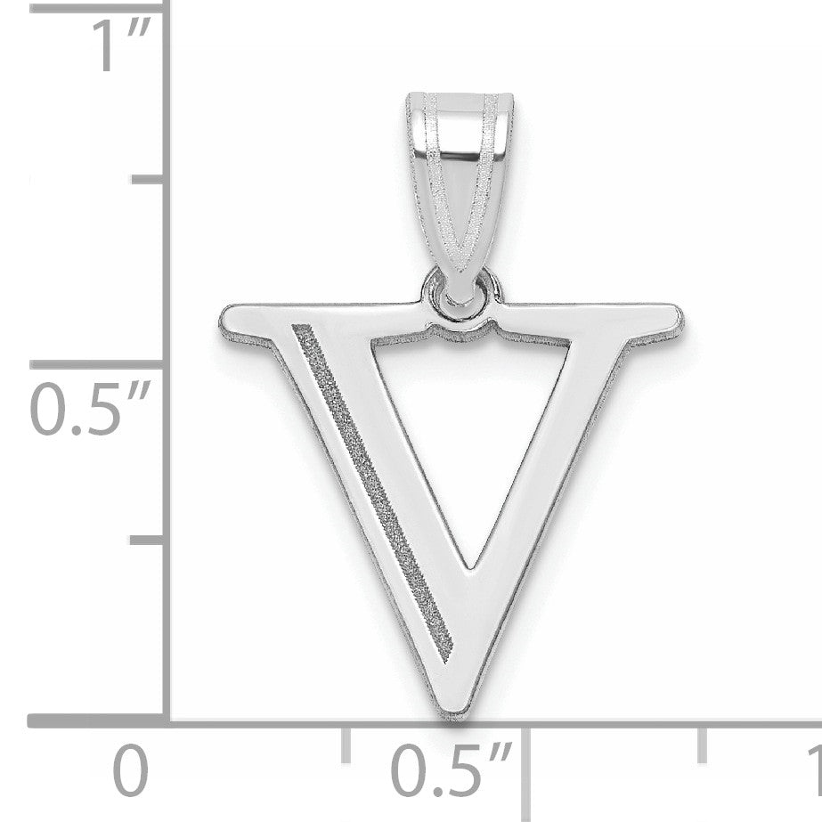 14kw Polished Etched Letter V Initial Pendant