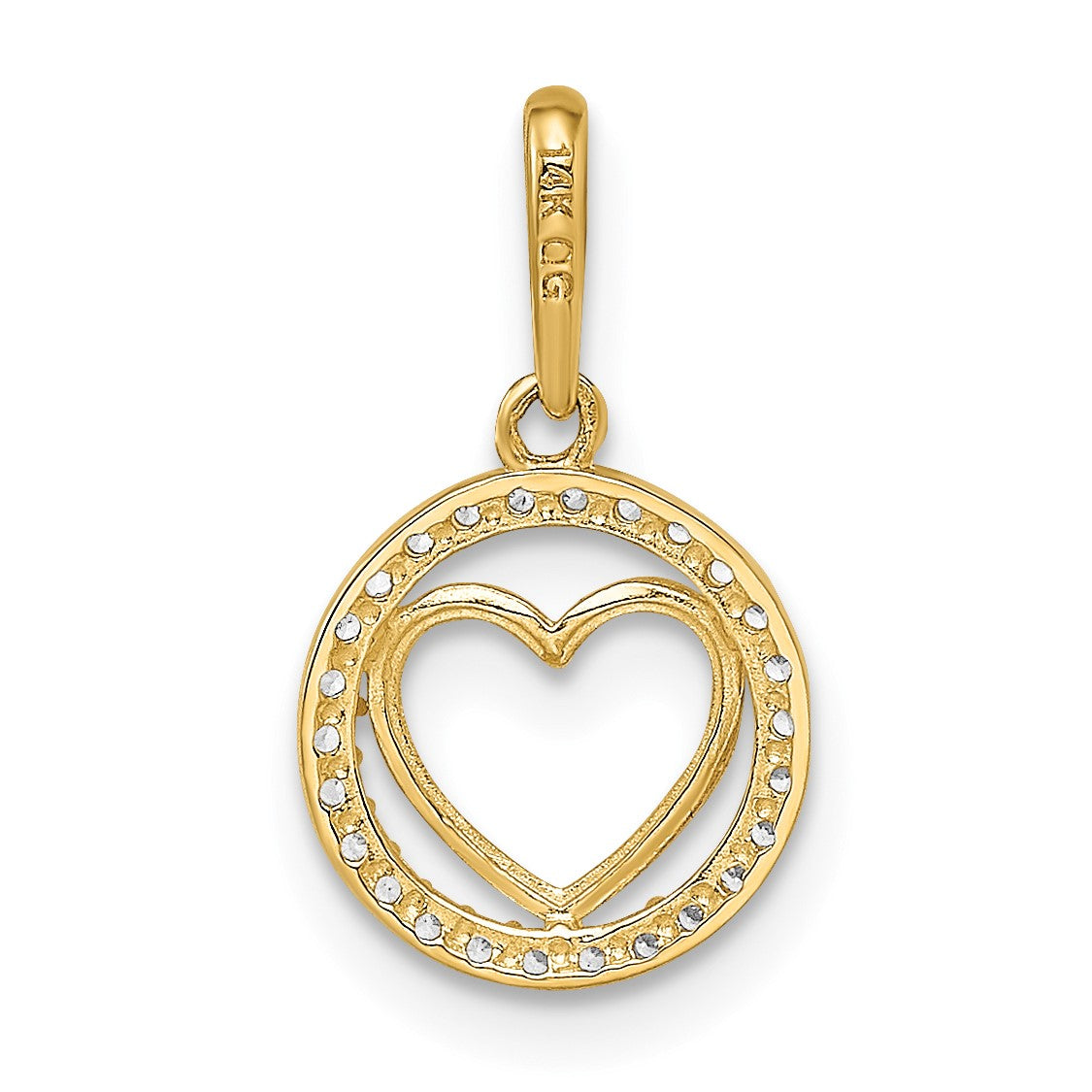14k Heart in CZ Circle Pendant