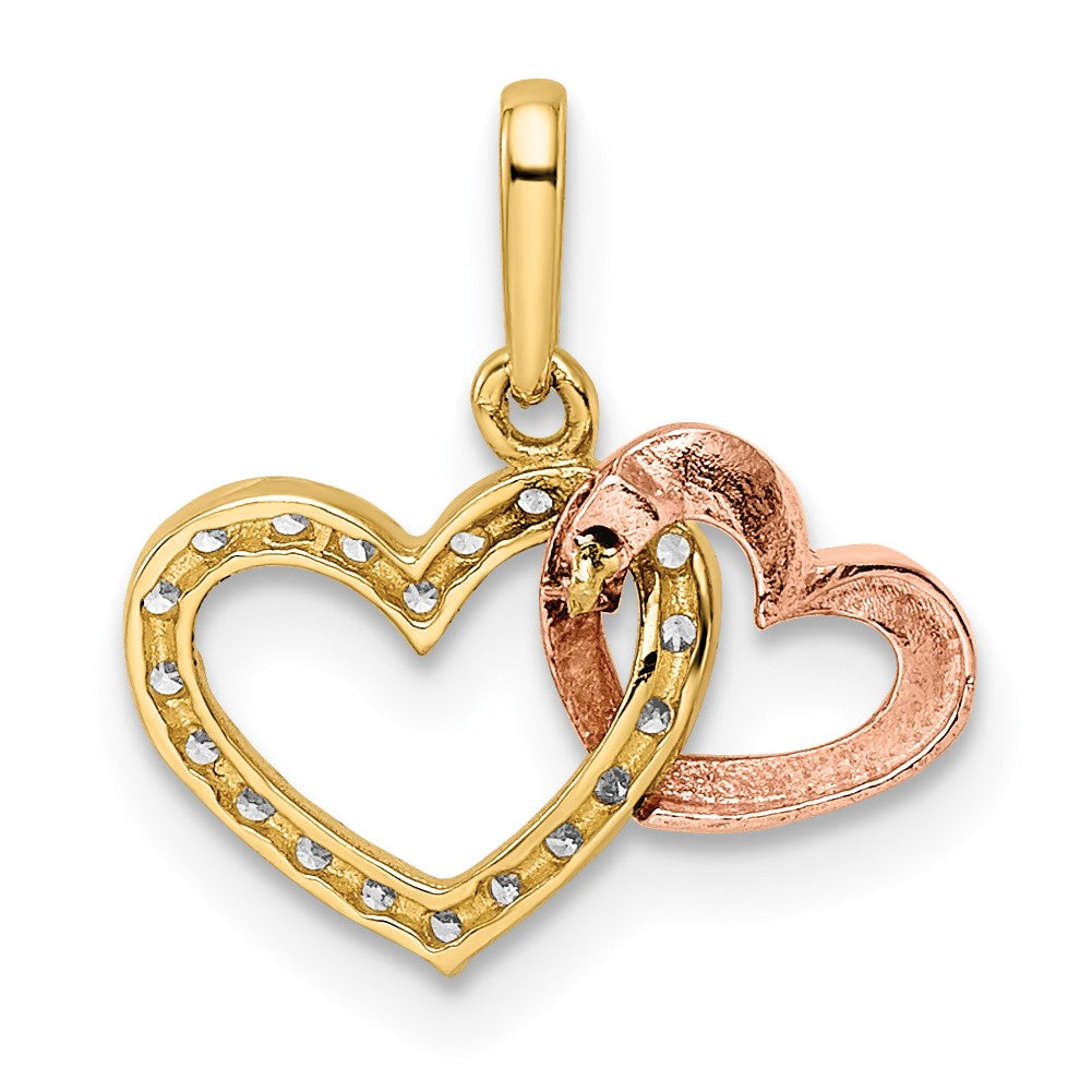 14k Two-tone CZ Two Hearts Pendant