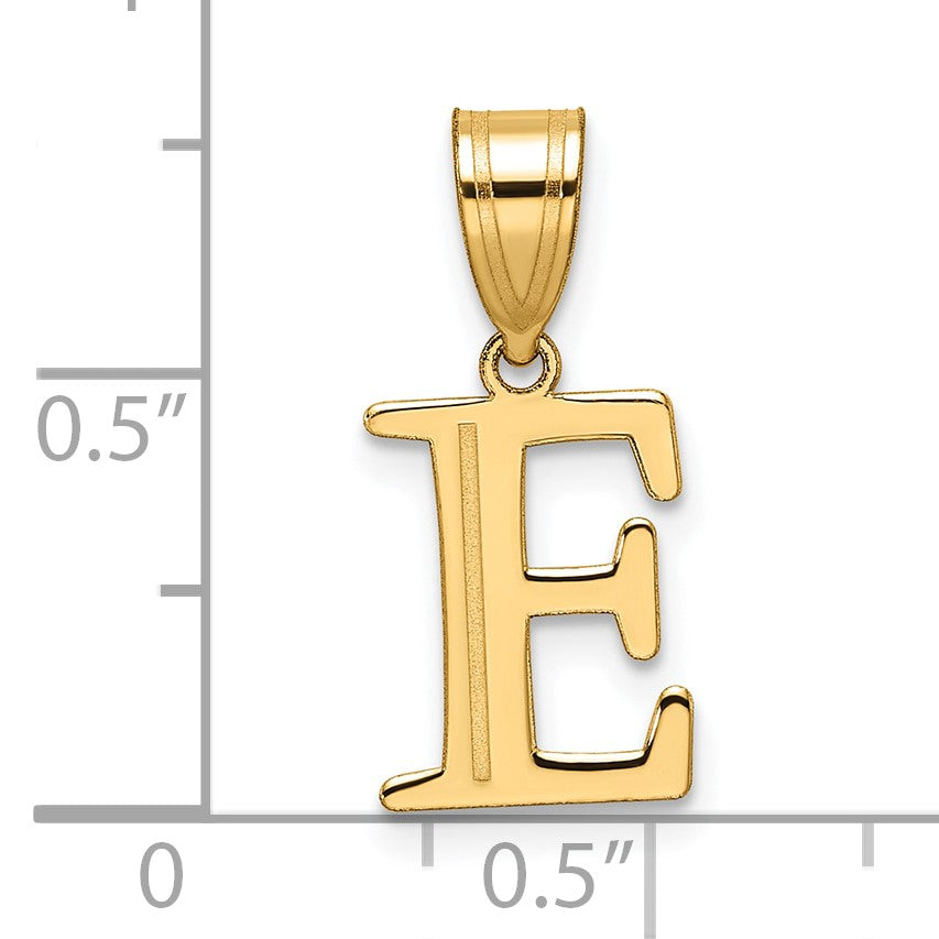 14k Polished Etched Letter E Initial Pendant