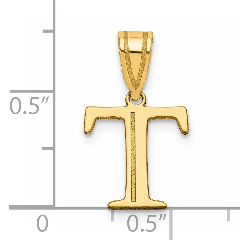 14k Polished Etched Letter T Initial Pendant