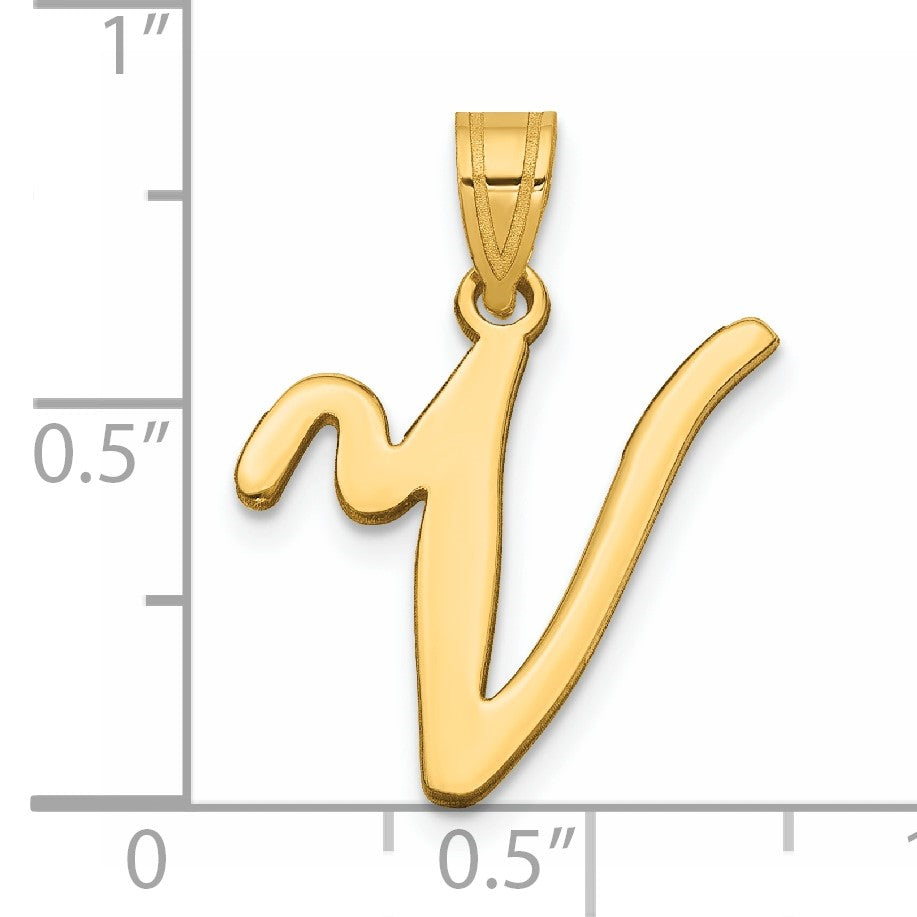 14K Script Letter V Initial Pendant