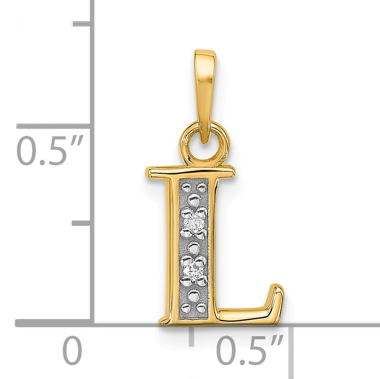 14K with Rhodium Diamond Letter L Initial Pendant