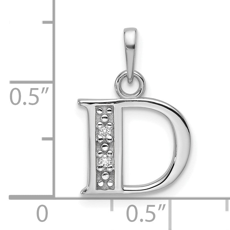 14K White Gold Diamond Letter D Initial Pendant