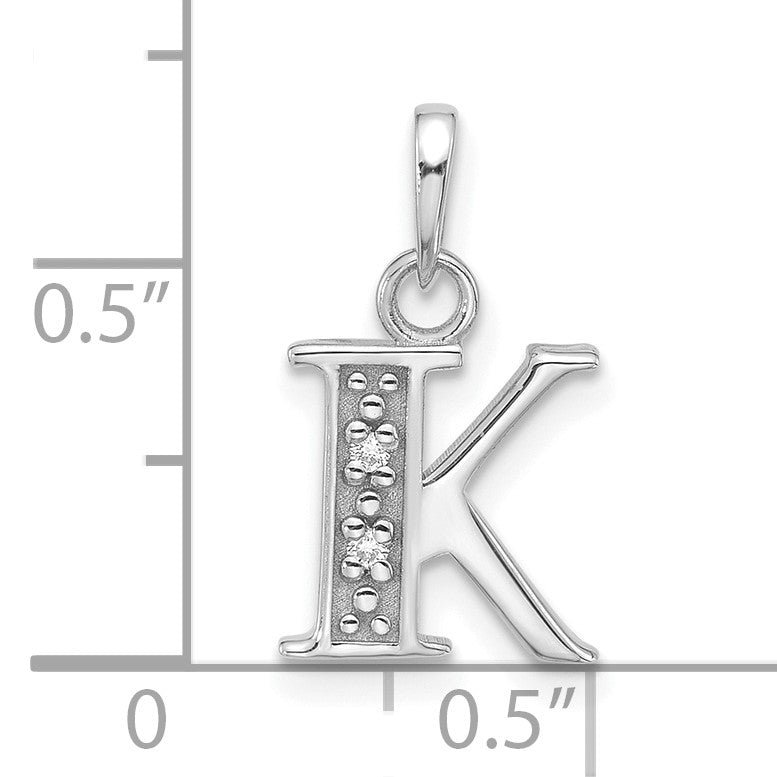 14K White Gold Diamond Letter K Initial Pendant