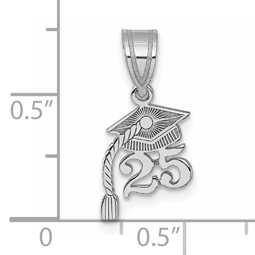 14K White Gold Graduation Cap 25 with Tassel Charm