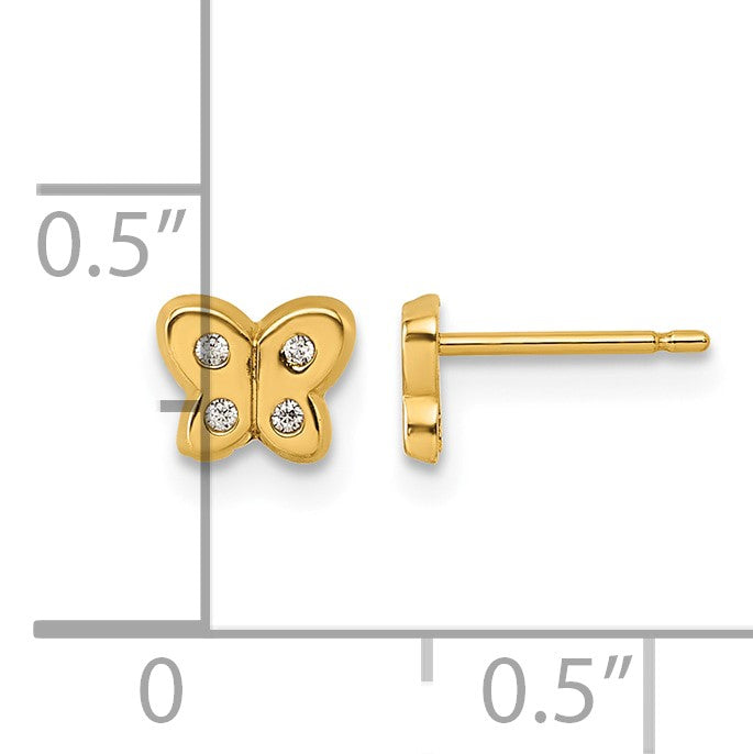 14K Polished CZ Butterfly Post Earrings